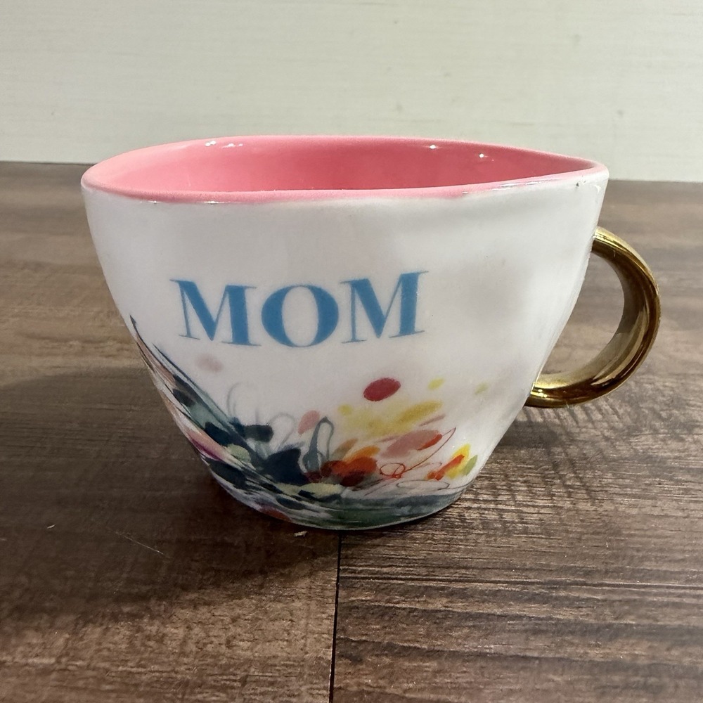 Faithworks Heartfelt Ceramic Mom Coffee Mug Artisan Watercolor Pink W/ Gold Trim